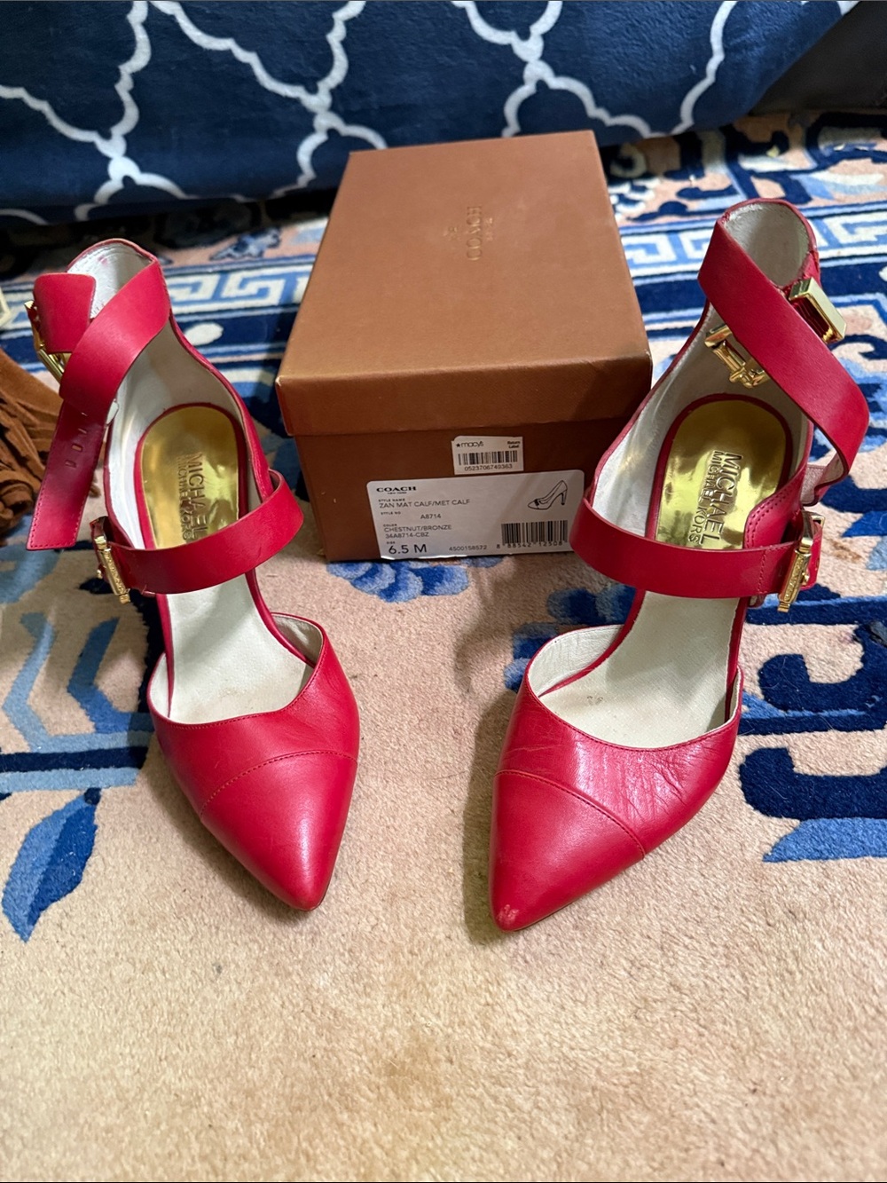 Michael Kors Red Pointed-Toe Double Ankle-Strap Heels